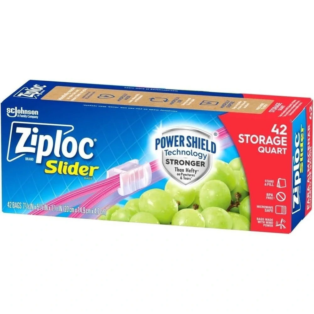 Ziploc Slider Storage Bag, Quart Value Pack, 42 Count (Pack of 3)